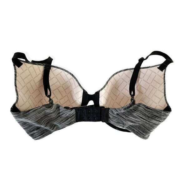 Victoria’s Secret Uplift Semi Demi Tee Shirt Bra Gray Black Striped  Size 32DD - Picture 2 of 7
